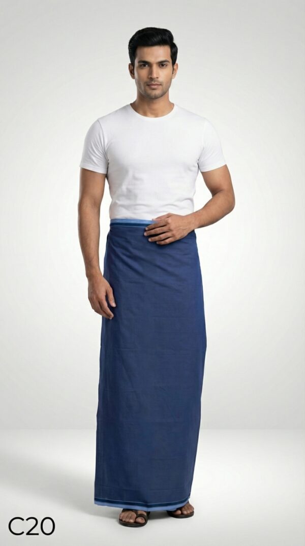Men's Premium Cotton Lungi - Solid Indigo Blue (2.25 Meters) - C20