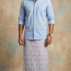 Men's Premium Cotton Lungi - Subtle Beige & Blue Checked Pattern (2.25 Meters) - C31