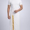Ultrarealistic_8k_premium_2k_202602121136 Men's Premium Cotton Lungi - Pristine White with Elegant Gold Zari Border (2.25 Meters)